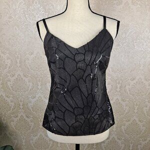 WHBM Size XS Black Embroidered Sequin Cami Adjustable Straps Side Zip NWOT